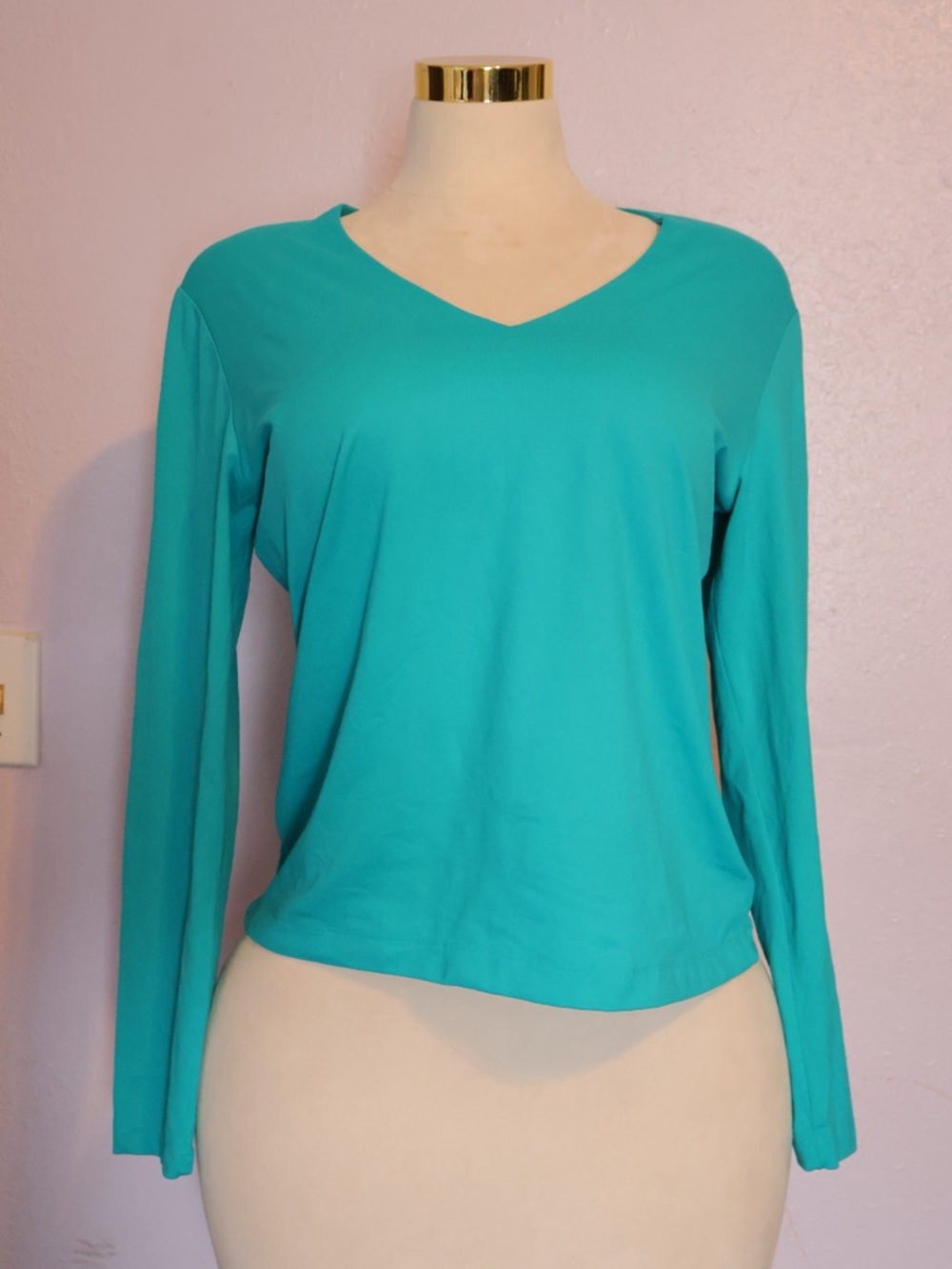 Women's Teal V-Neck Long Sleeve Top
